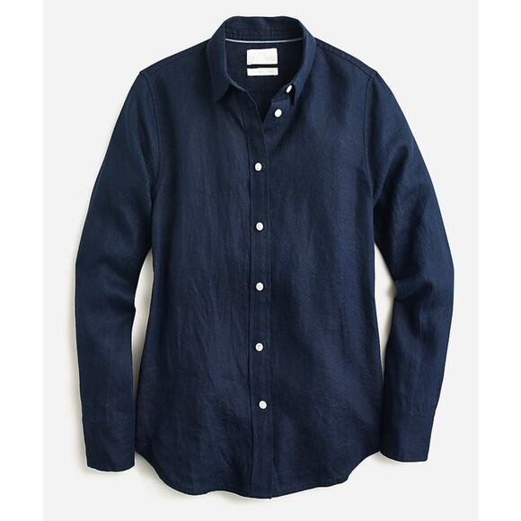 J. Crew Baird McNutt Irish Linen Women's Navy Long Sleeve Button Up, Size S, EUC - Picture 1 of 7